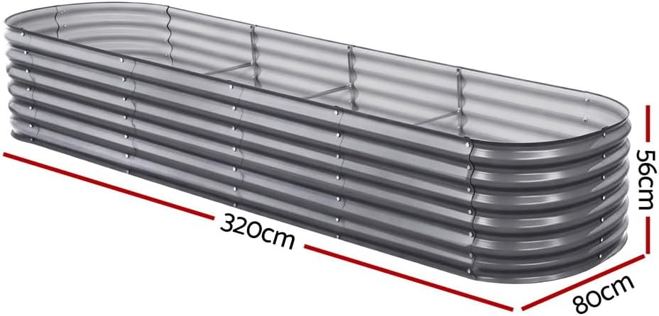 Green Fingers Oval Galvanised Garden Bed, 320 x 80 x 42 cm