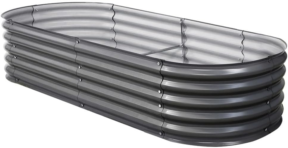 Green Fingers Oval Galvanised Garden Bed, 320 x 80 x 42 cm