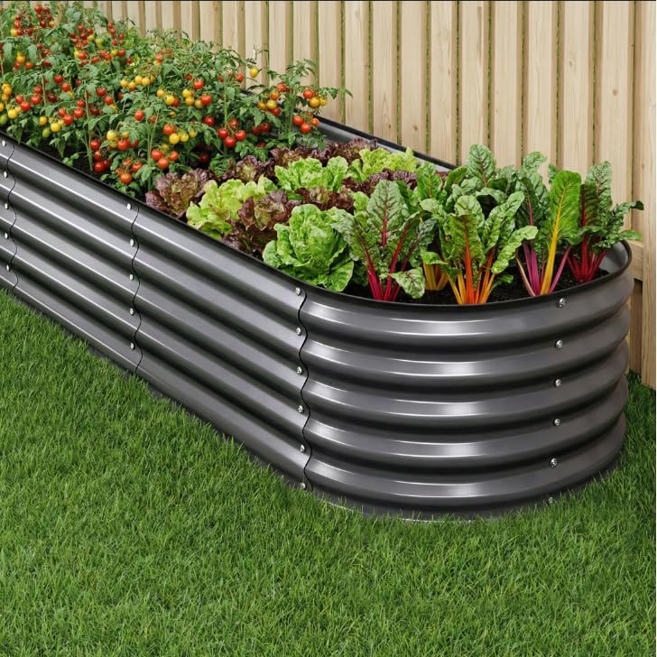 Green Fingers Oval Galvanised Garden Bed, 320 x 80 x 42 cm