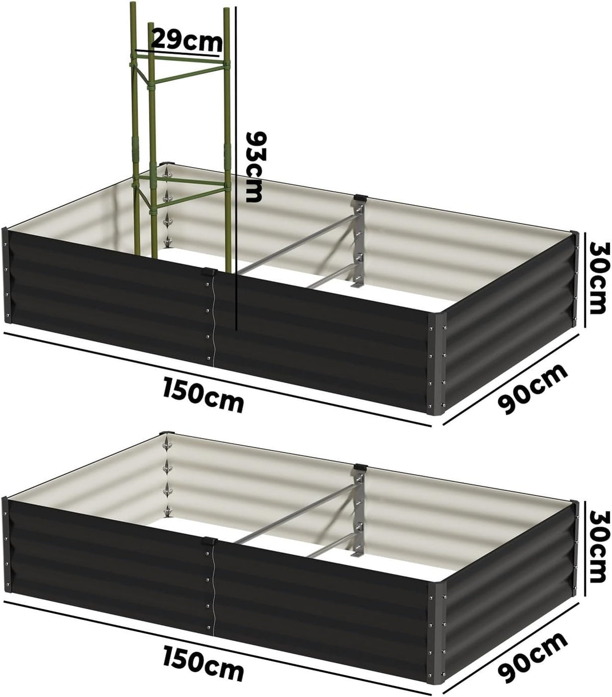 Livsip Galvanised Raised Garden Bed, 240 x 80 x 56 cm