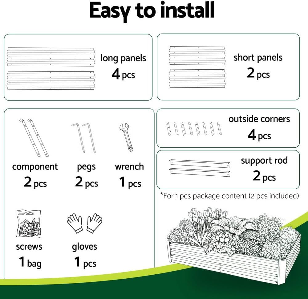 Green Fingers Galvanised Garden Beds, 2 Pack, 150 x 90 x 30 cm