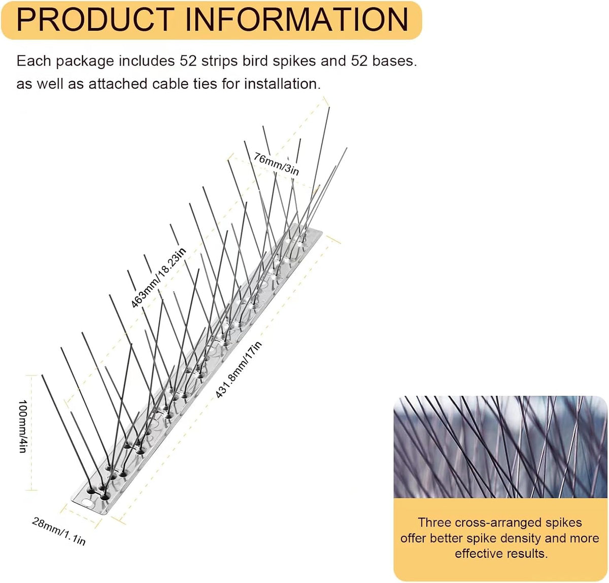 OFFO Stainless Steel Bird Spikes, 2.08 m