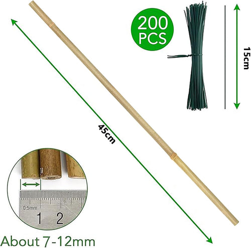 Bamboo Plant Stakes with Twist Ties, 20 Pack, 45 cm