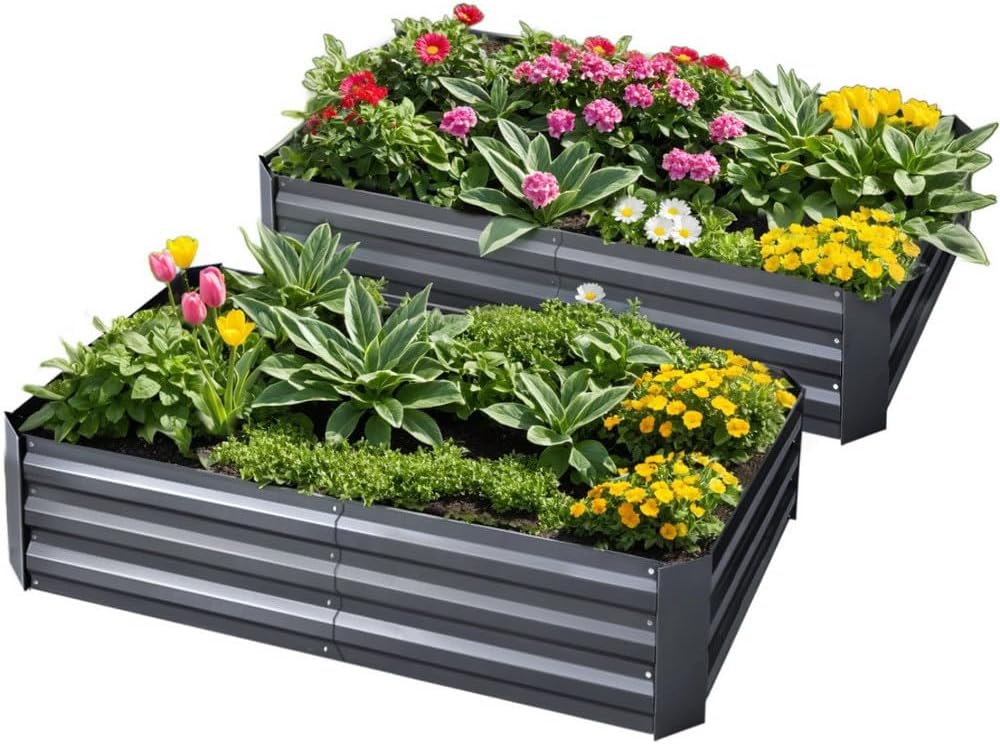 Green Fingers Galvanised Garden Beds, 2 Pack, 150 x 90 x 30 cm