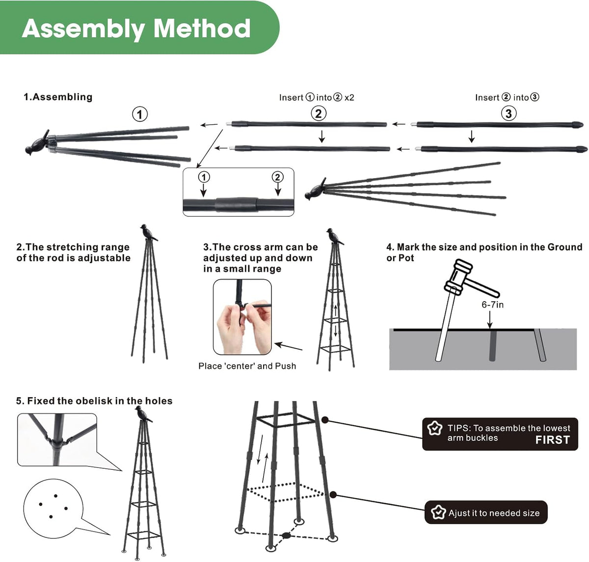 Adjustable Plant Trellis, 2 Pack, 65 in