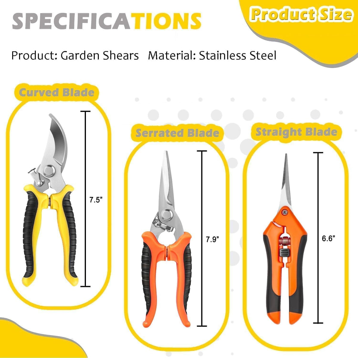 Stainless Steel Pruning Shears, 3 Piece