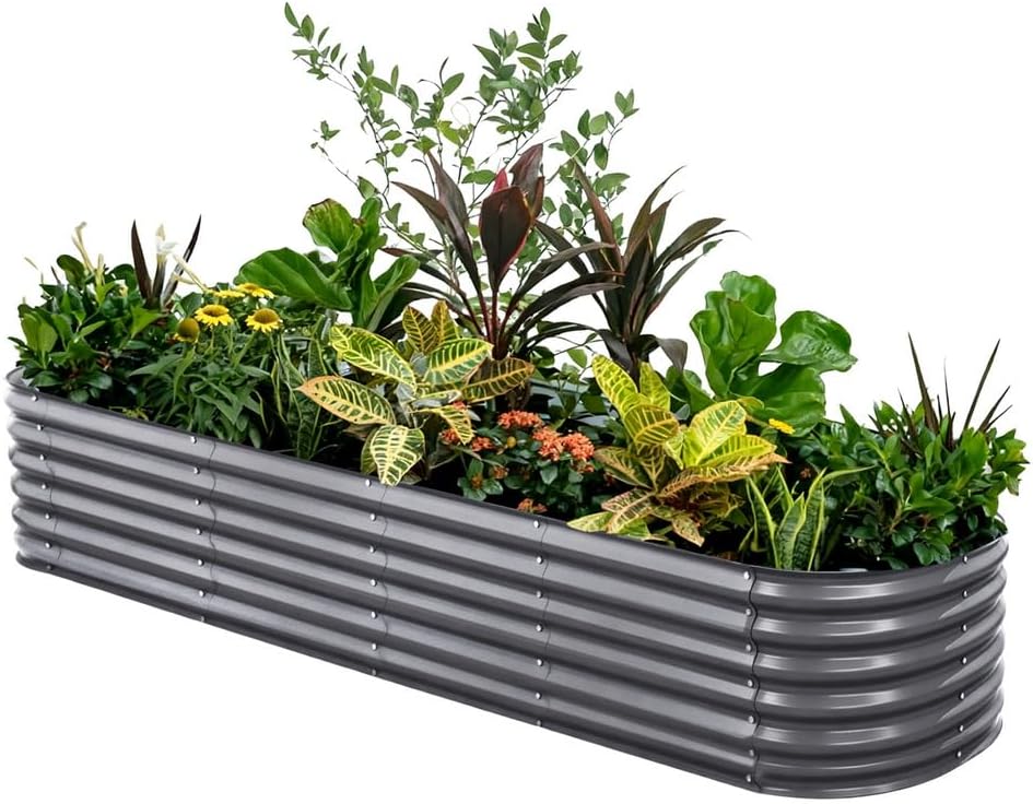 Green Fingers Oval Galvanised Garden Bed, 320 x 80 x 42 cm