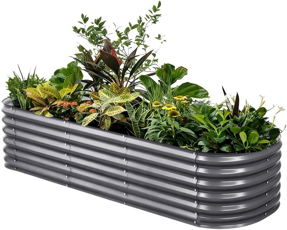 Green Fingers Oval Galvanised Garden Bed, 240 x 80 x 56 cm