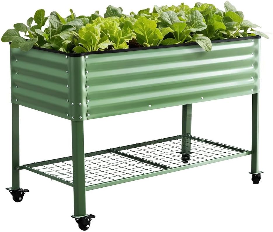 Green Fingers Mobile Raised Garden Bed, White