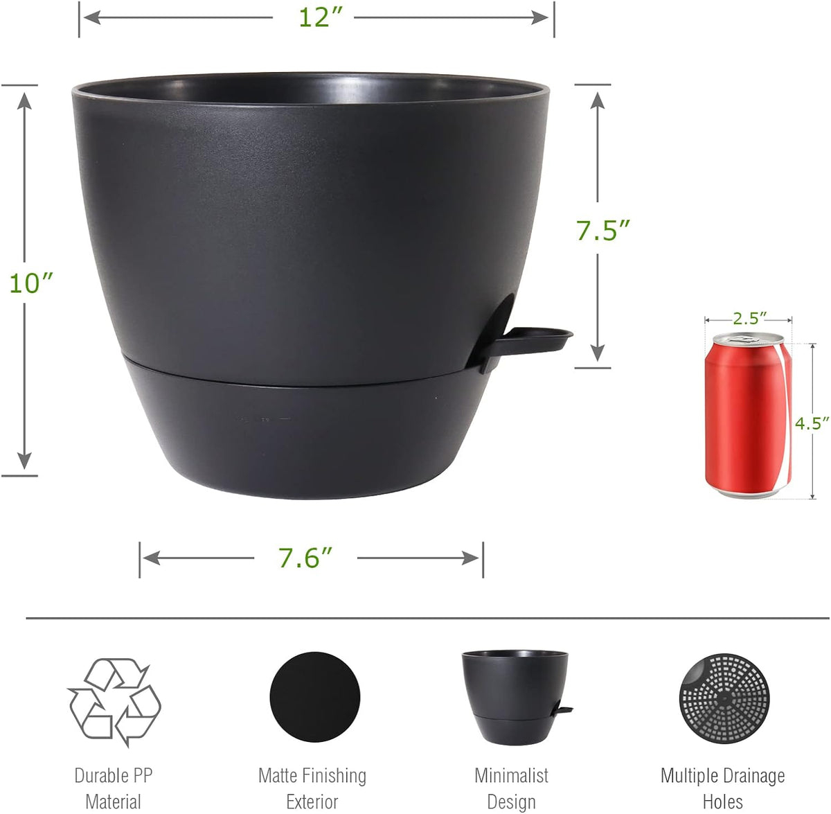 UOUZ Self-Watering Pots, 12 in, Black