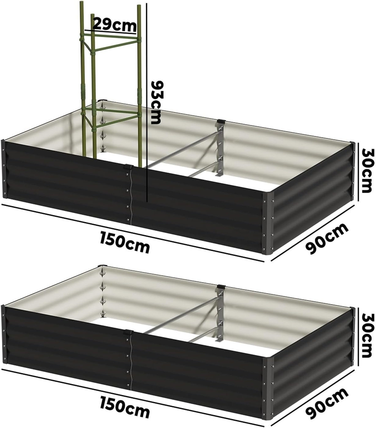 Livsip Galvanised Raised Garden Bed, 240 x 80 x 56 cm