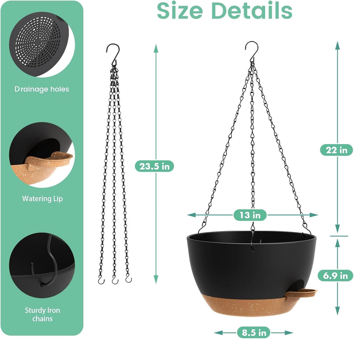 Self-Watering Hanging Planters, 2 Pack, 25 cm