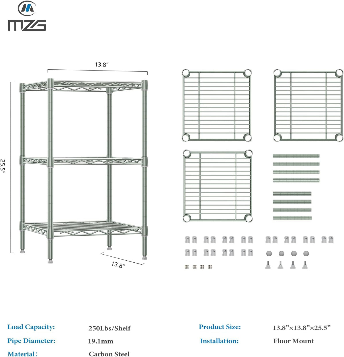 MZG Wire Storage Shelving Unit, 5 Tier