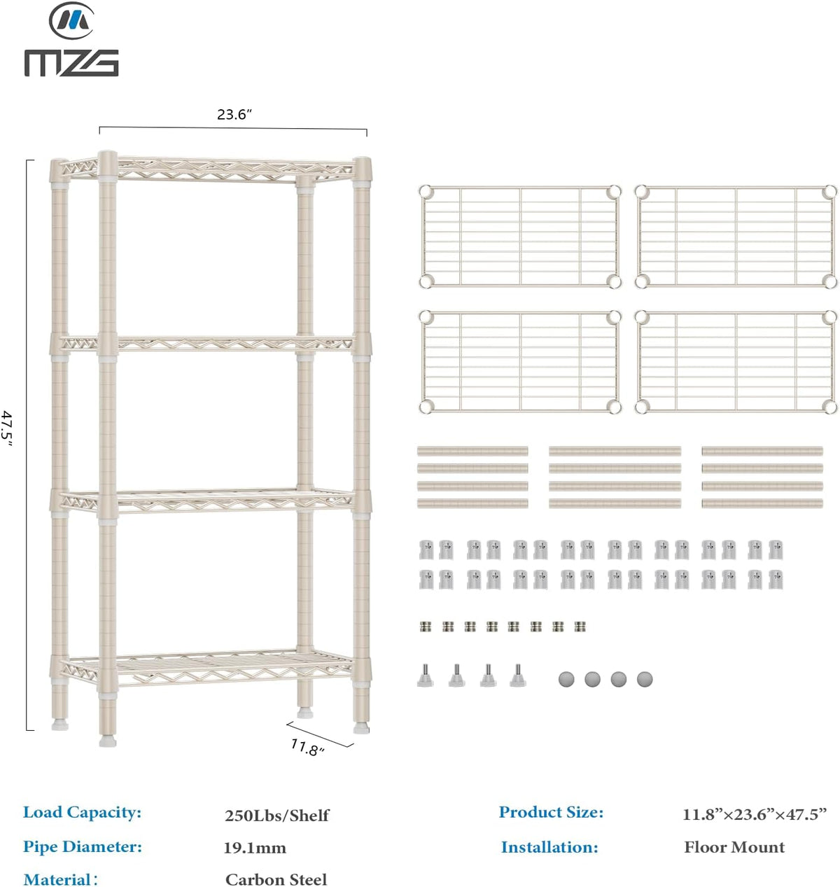 MZG Wire Storage Shelving Unit, 5 Tier
