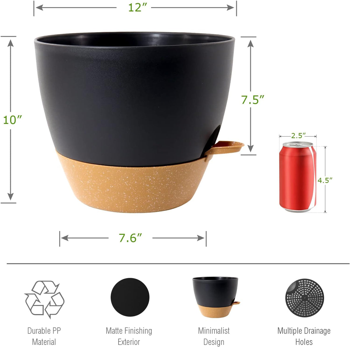 UOUZ Self-Watering Pots, 12 in, Black