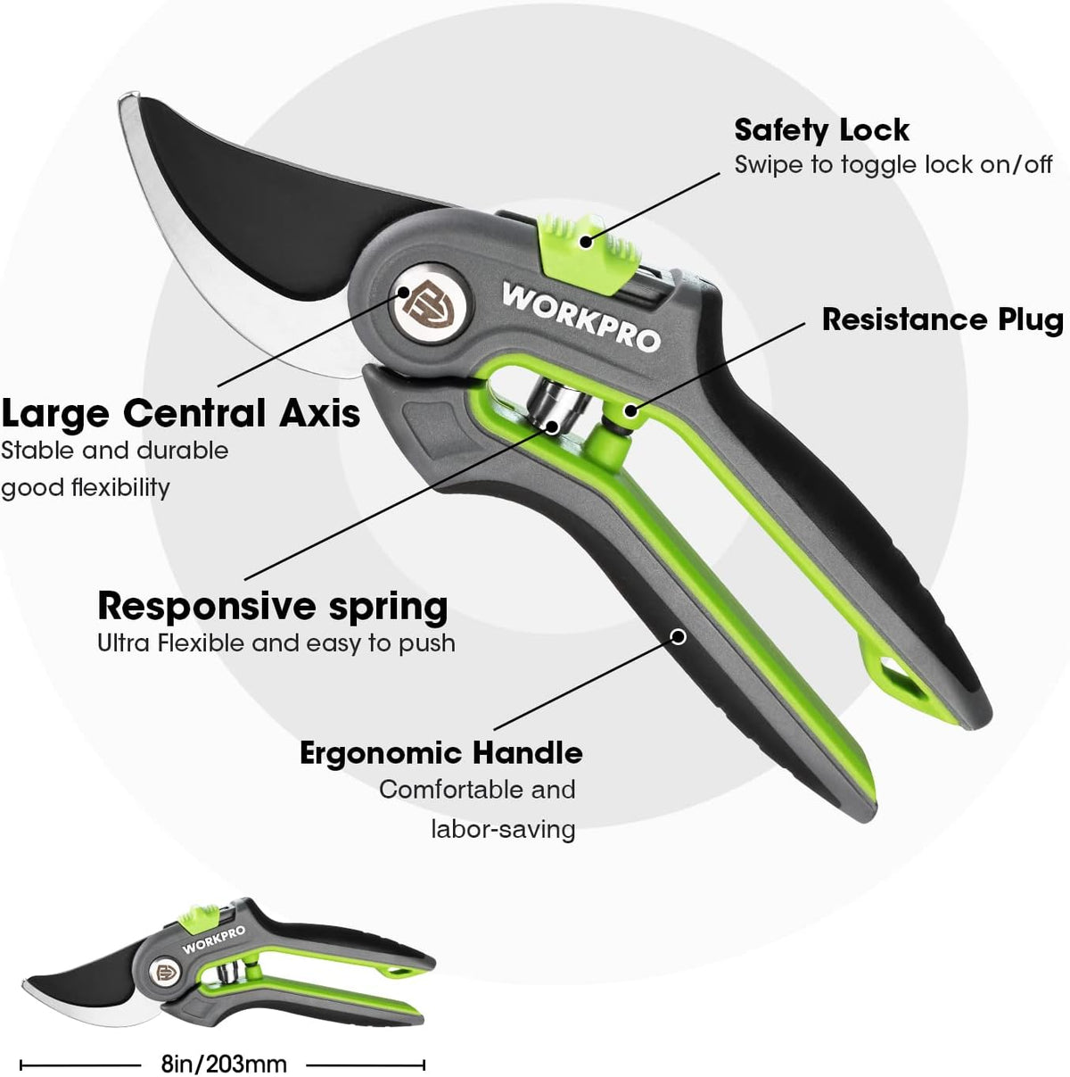 WORKPRO Bypass Pruning Shears, Green