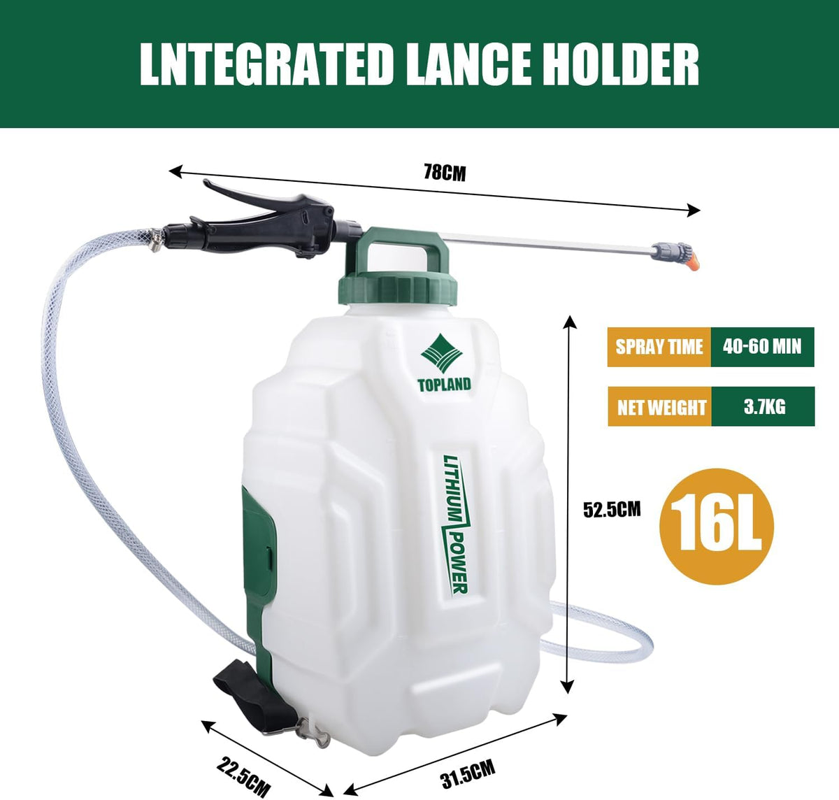 TOPLAND Backpack Weed Sprayer, 16 L