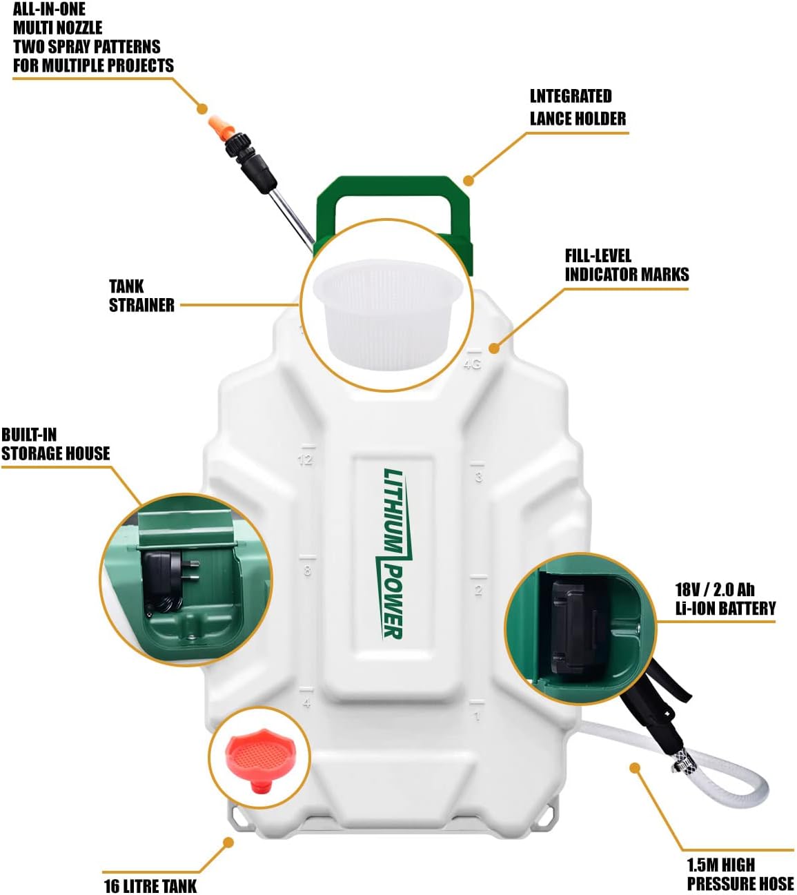 TOPLAND Backpack Weed Sprayer, 16 L