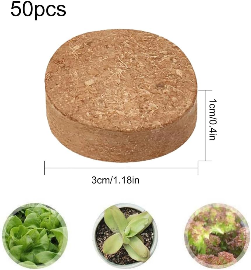 Compressed Coconut Coir Soil Discs, 50 Pack, 30 mm