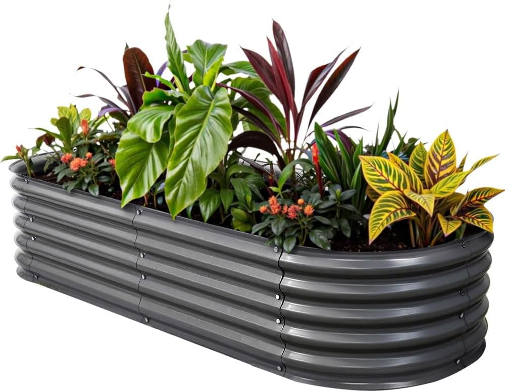 Green Fingers Oval Galvanised Garden Bed, 320 x 80 x 42 cm