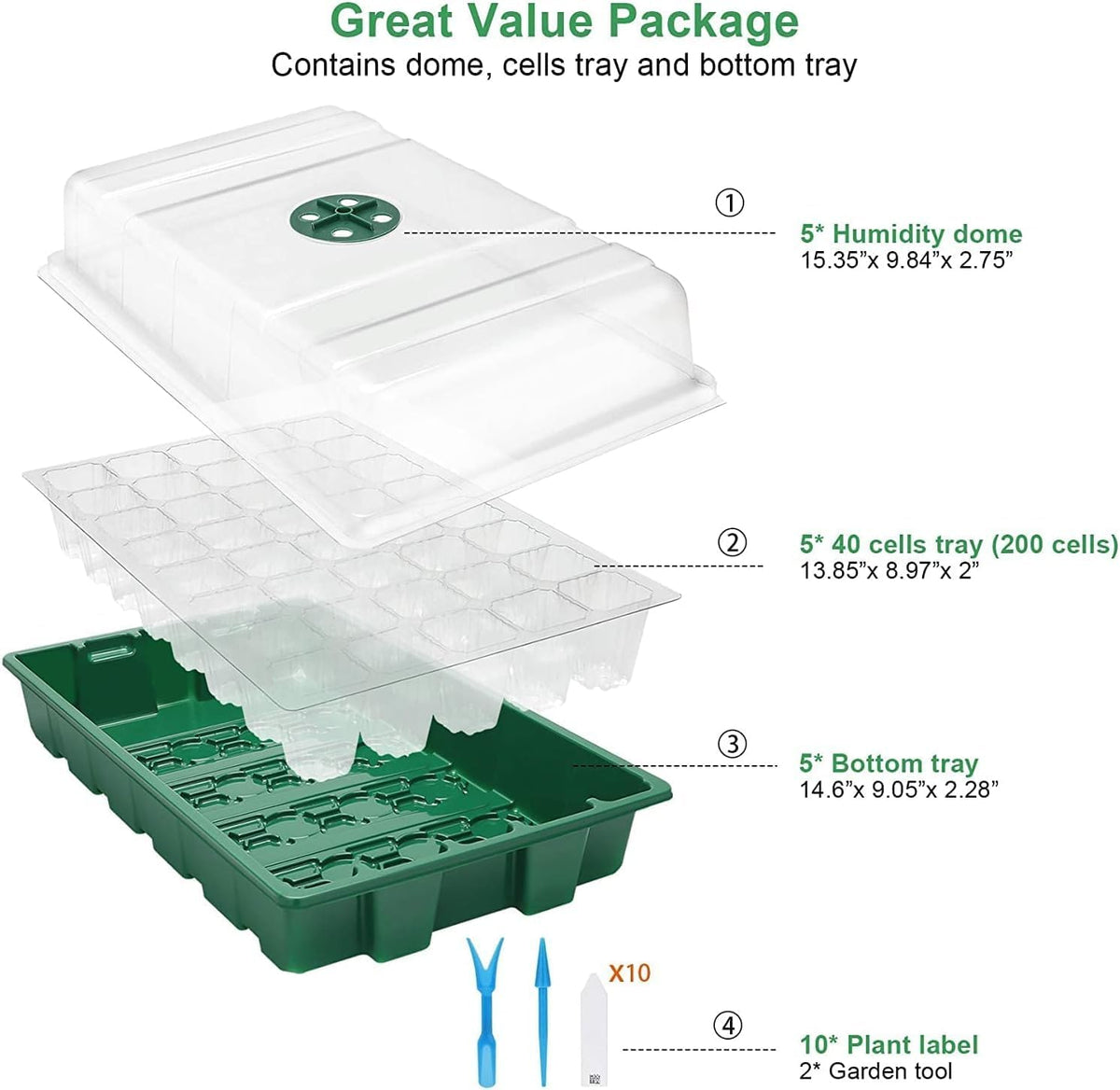 Seedling Trays with Vented Domes, 4 Pack