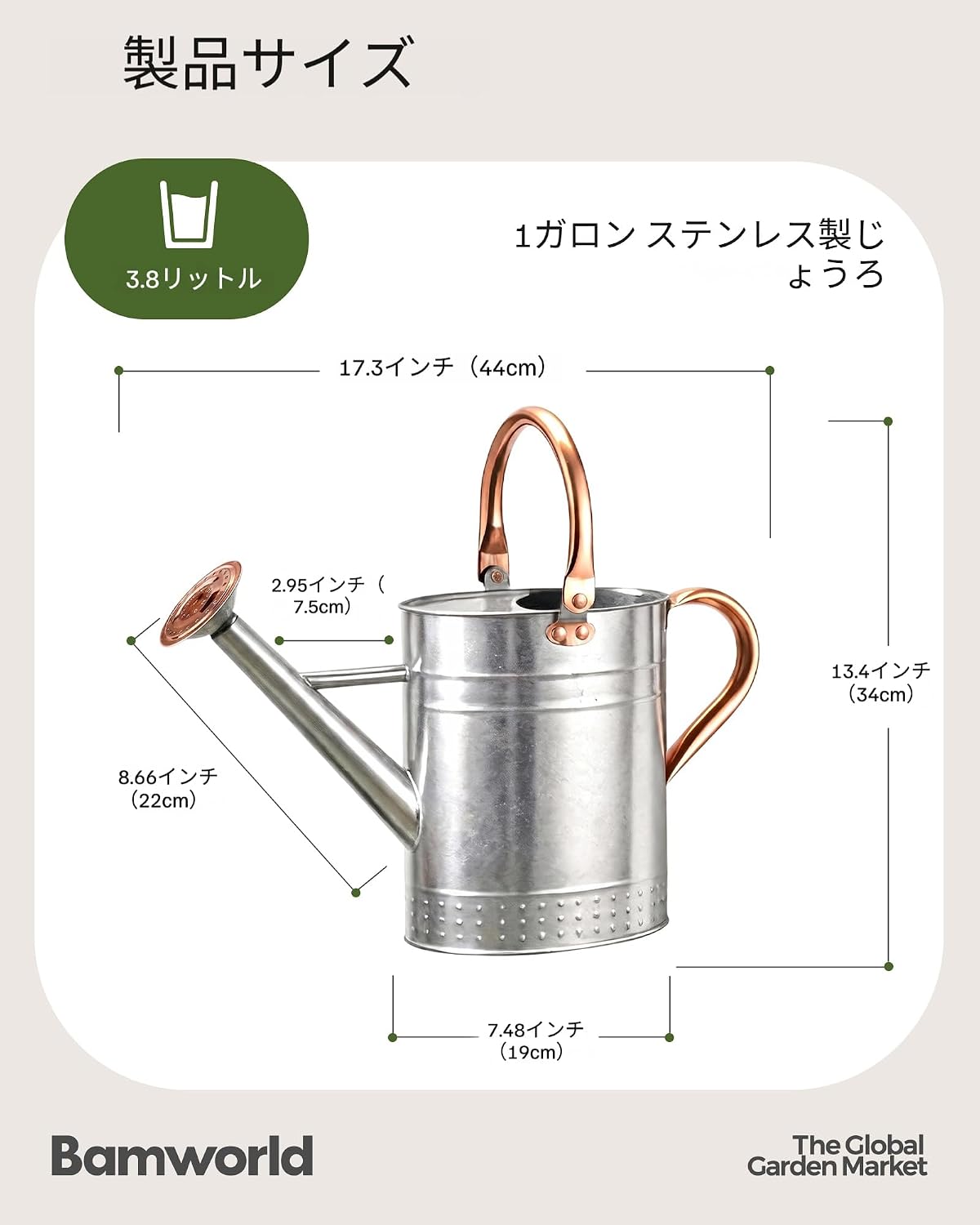 Bamworld Iron Watering Can, 1 Gallon, Green