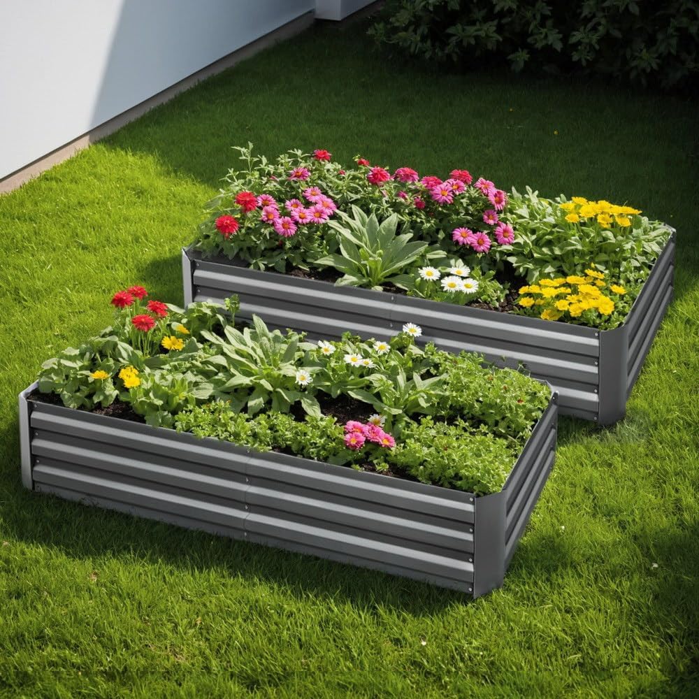 Green Fingers Galvanised Garden Beds, 2 Pack, 150 x 90 x 30 cm