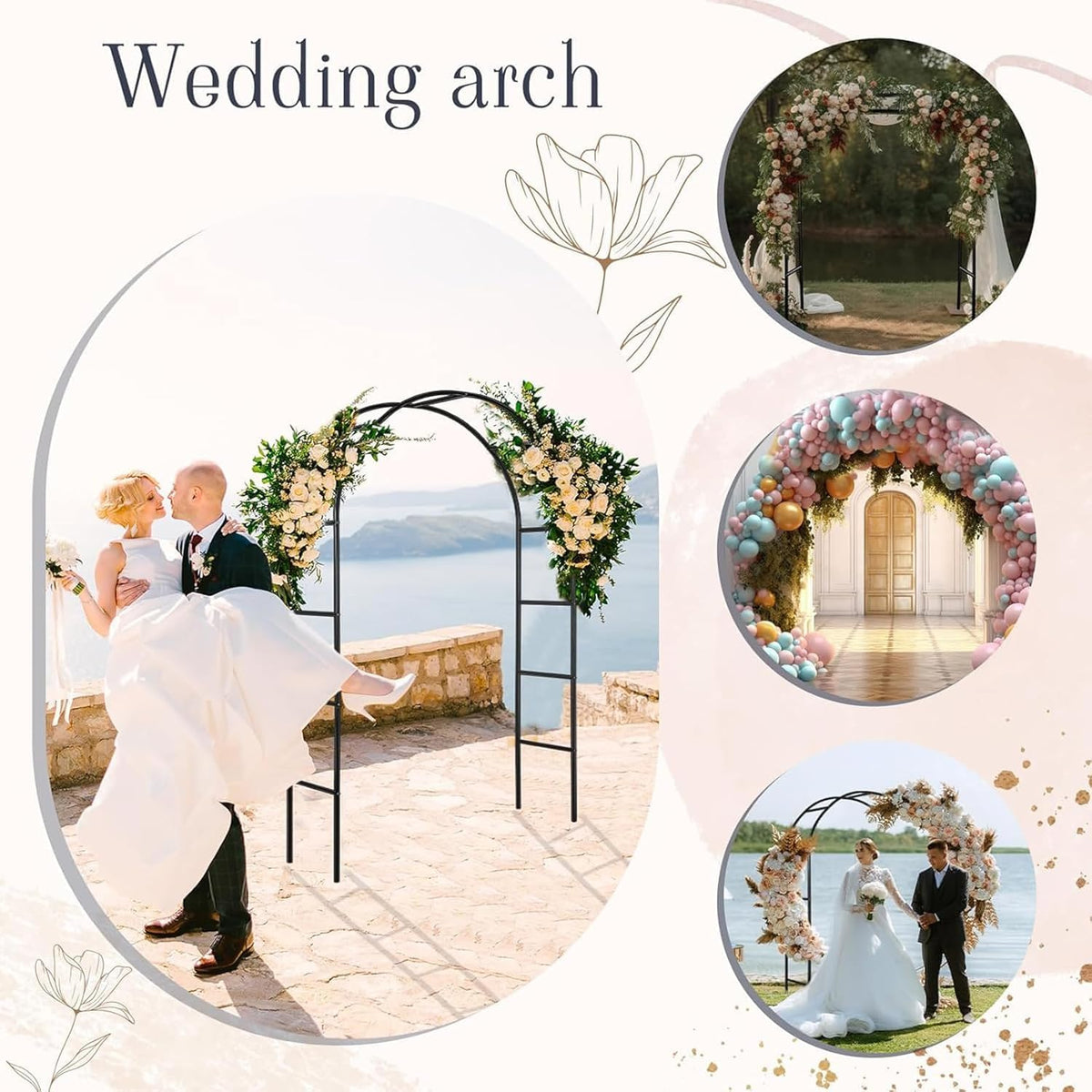Metal Garden Arch Frame, Black