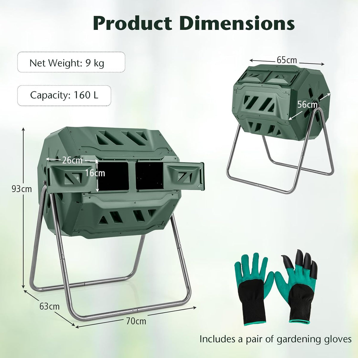 Costway Dual-Chamber Compost Tumbler, 160 L