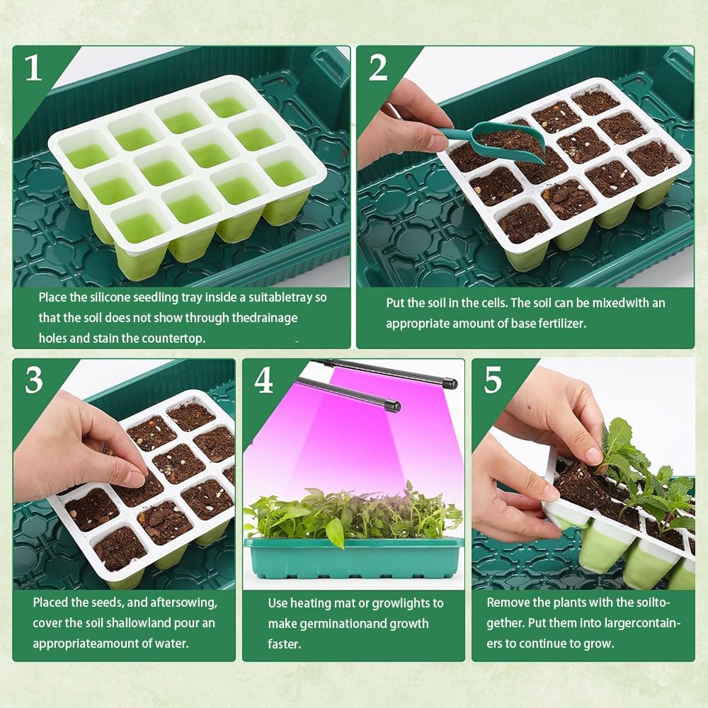 Silicone Seedling Starter Trays, 5 Pack, 12 Cells