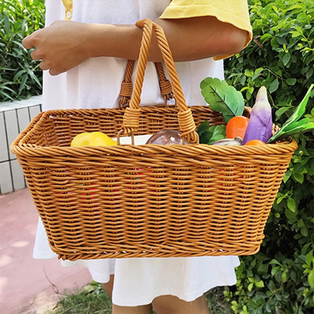 Natural Rattan Picnic Basket with Handle