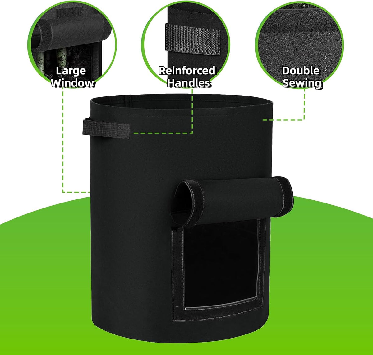 Potato Grow Bags with Viewing Window, 3 Pack, 10 gal