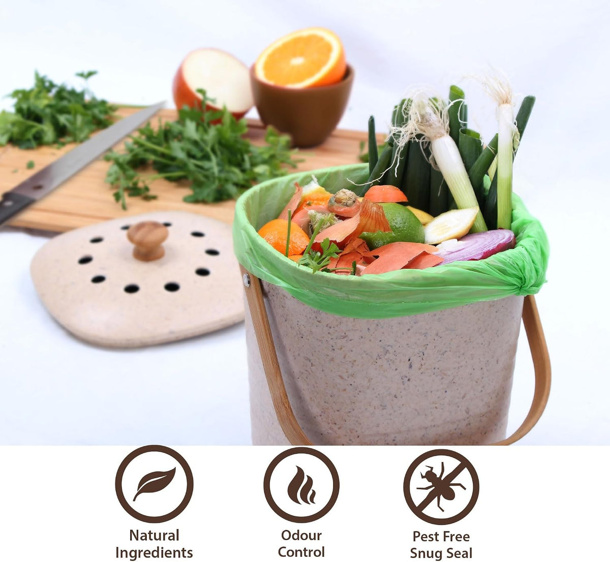 Eco Basics Compost Kitchen Bin, 4 L, Pebble