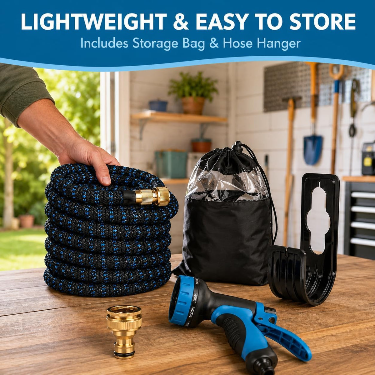 Stretch Garden Hose with 8-Function Nozzle, 7.5 m