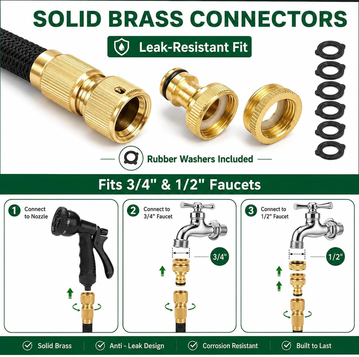 Stretch Garden Hose with 8-Function Nozzle, 7.5 m