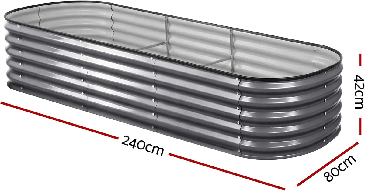 Green Fingers Oval Galvanised Garden Bed, 320 x 80 x 42 cm