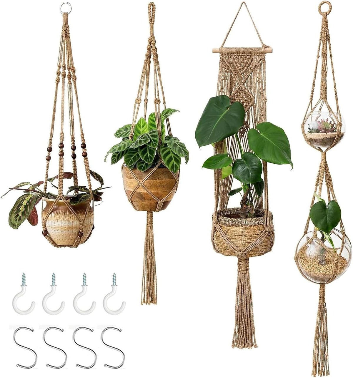 Macrame Plant Hangers, 4 Pack