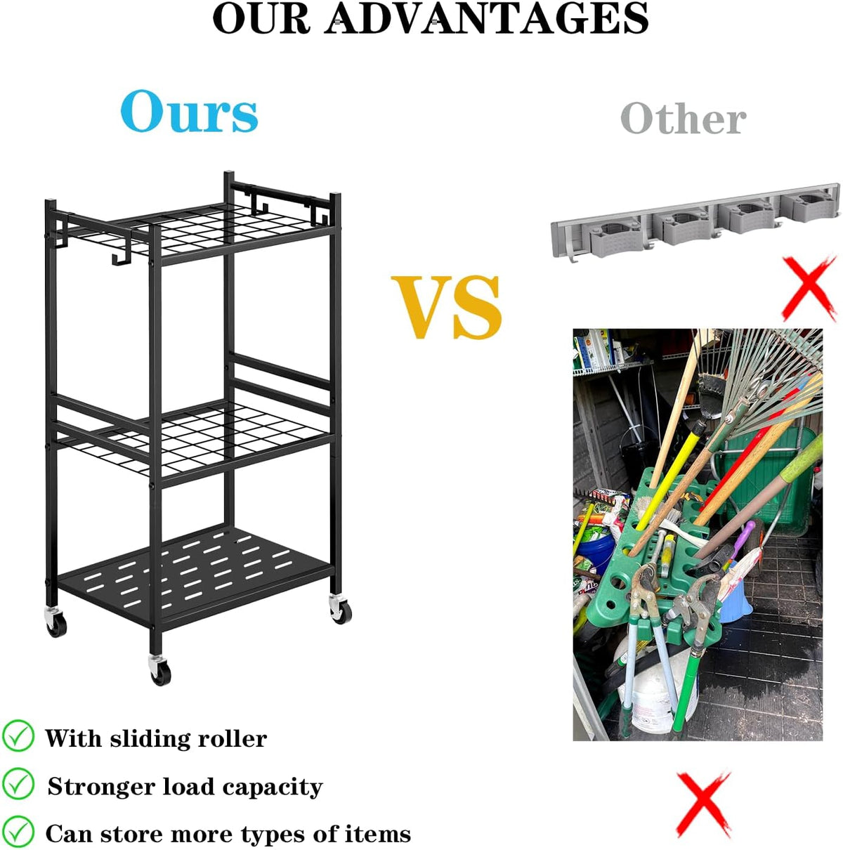 Garden Tool Organiser with Wheels, 35 Tools