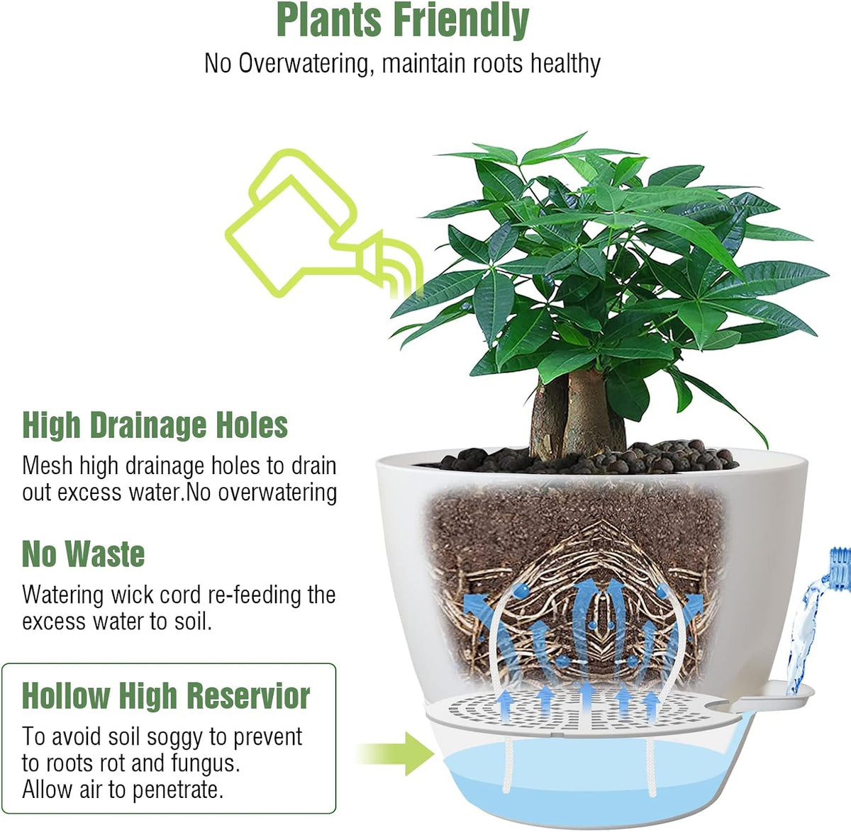 UOUZ Self-Watering Pots, 12 in, Black