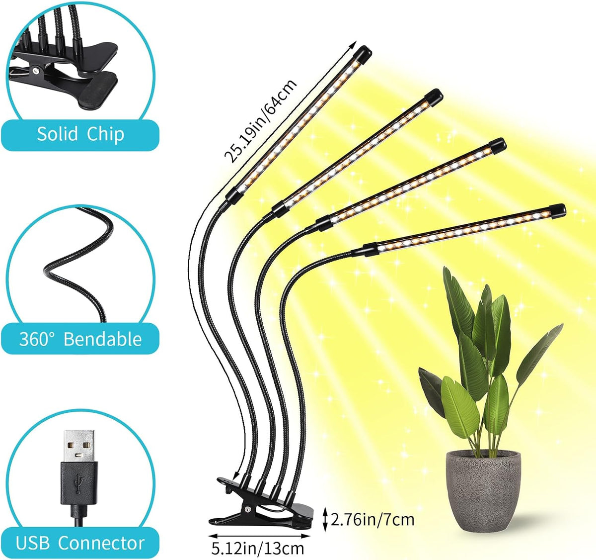 Clip-On LED Grow Lights with Timer, 2 Pack