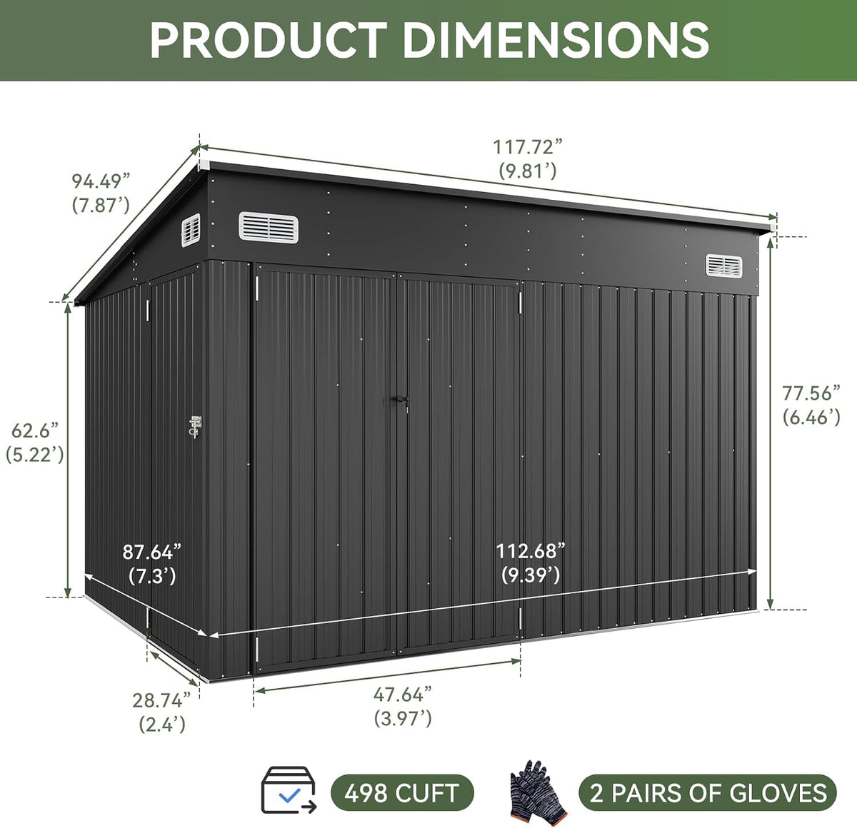 Aoxun Metal Garden Shed, 2.8 x 2.2 m