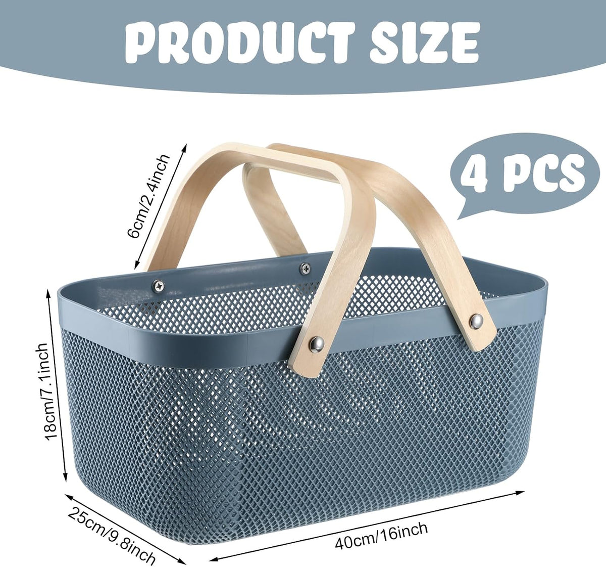 Sadnyy White Mesh Harvest Baskets with Wooden Handles, 4 Pack