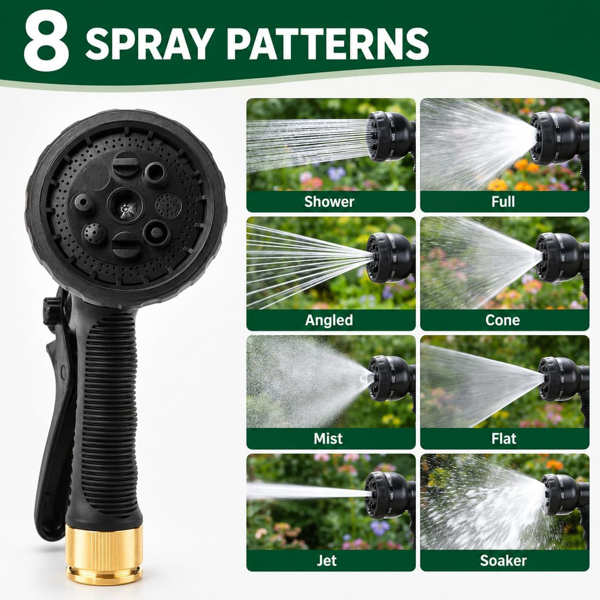 Stretch Garden Hose with 8-Function Nozzle, 7.5 m