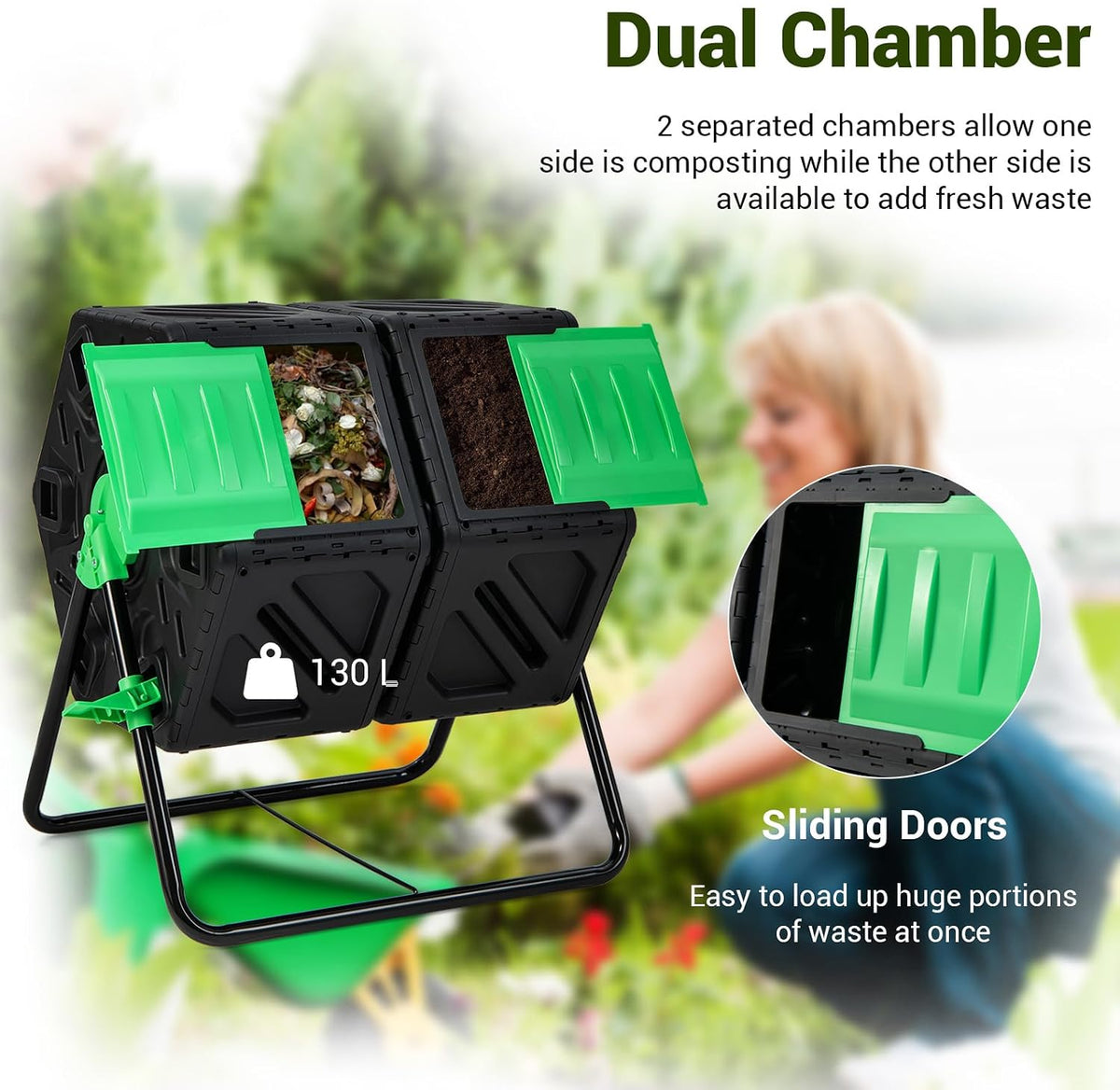Costway Dual-Chamber Compost Tumbler, 130 L