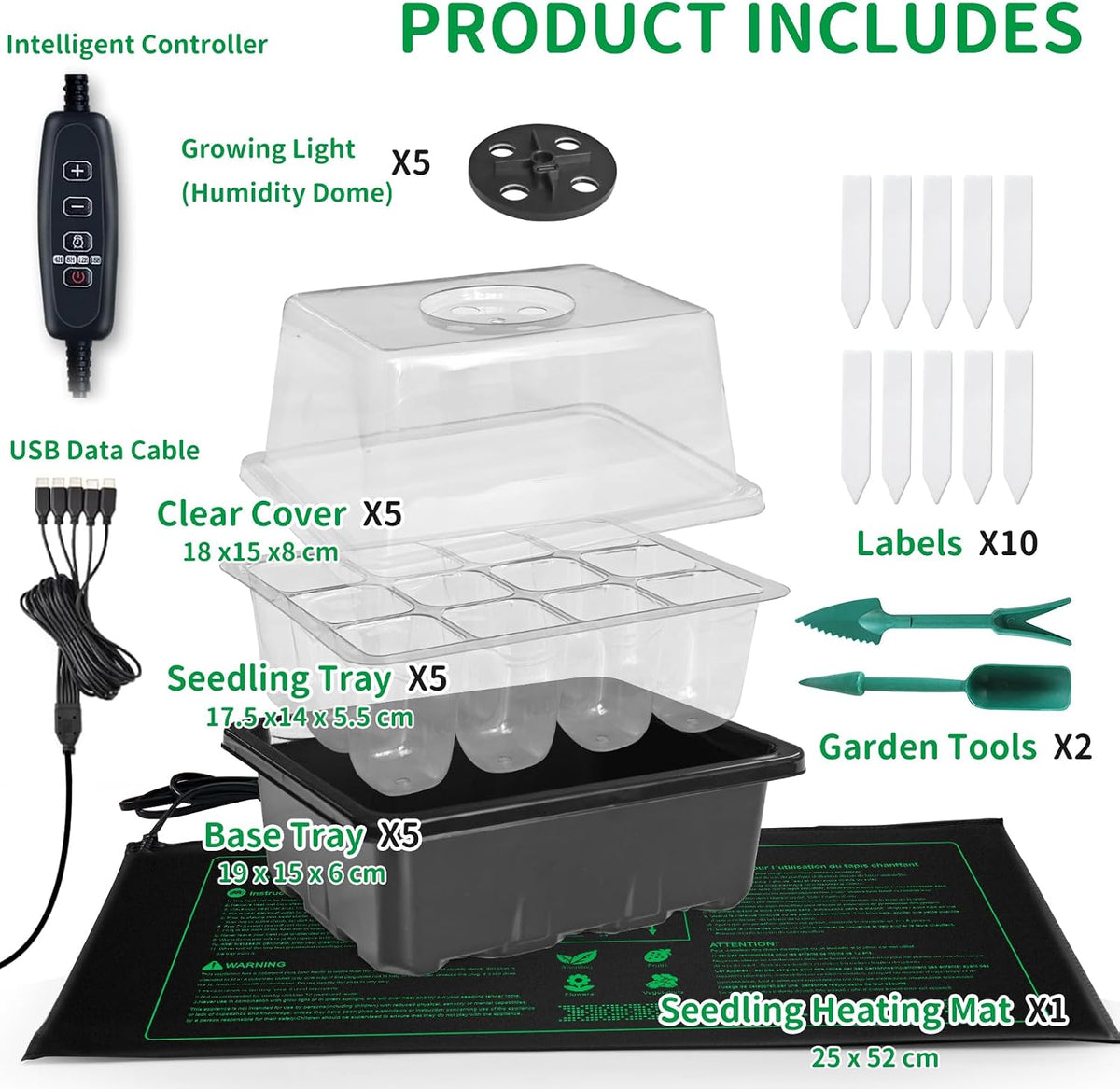 Seed Starter Tray with Heat Mat and Grow Light