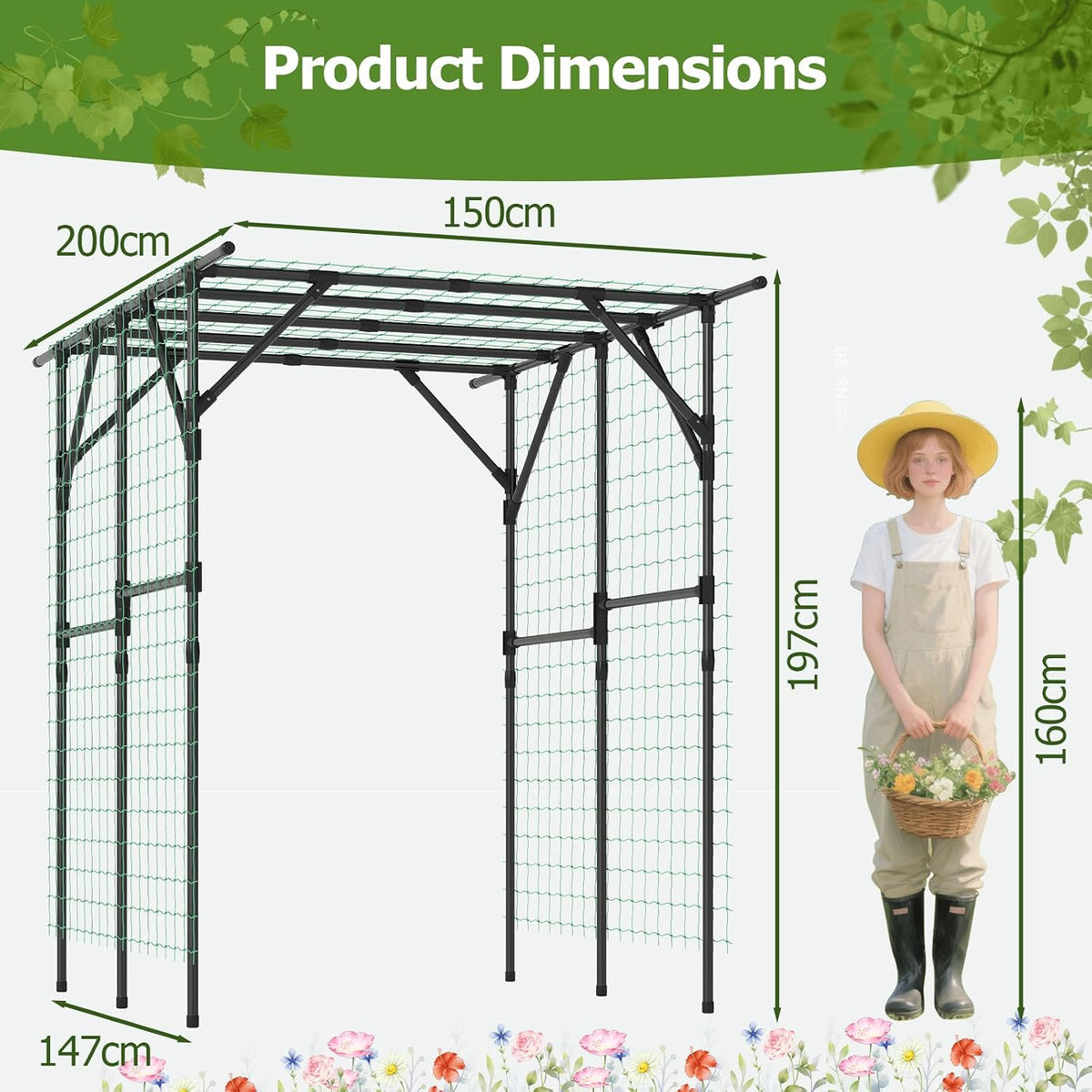 Costway Large Garden Arch Trellis, 200 x 150 x 197 cm