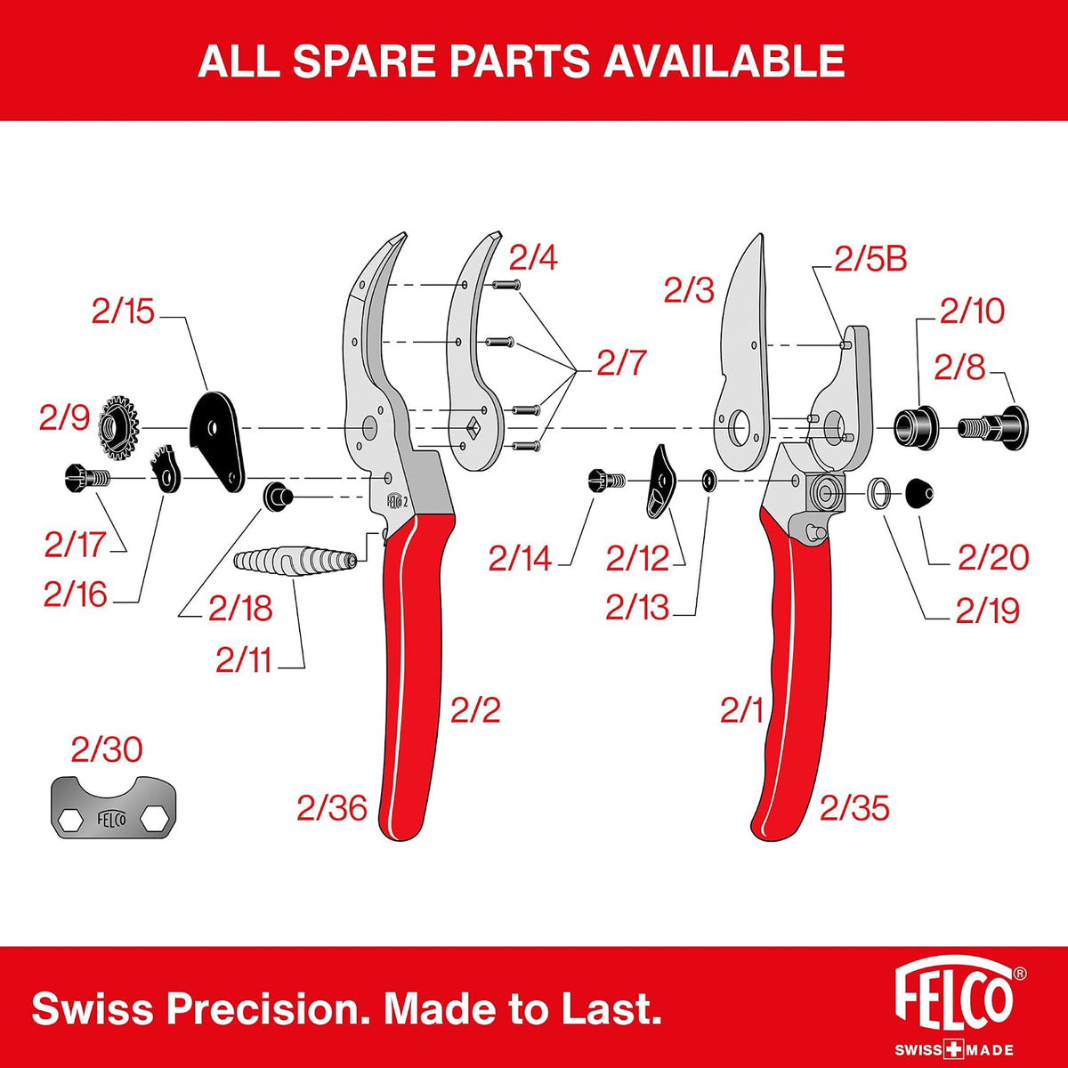 Felco F-2 Classic Hand Pruner, Red