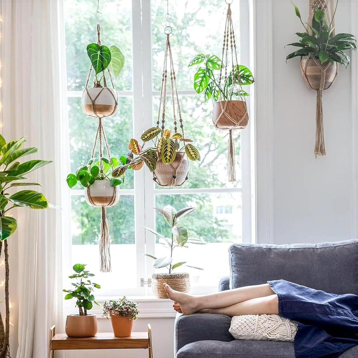 Macrame Plant Hangers, 4 Pack