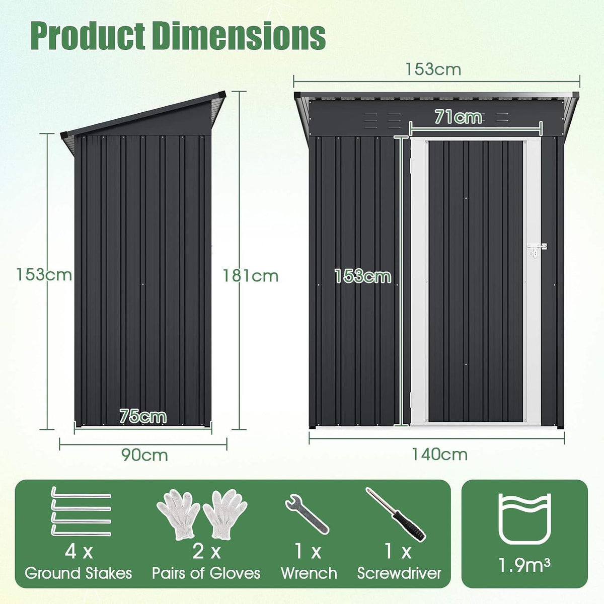 Costway Metal Garden Shed, 1.5 x 0.9 m