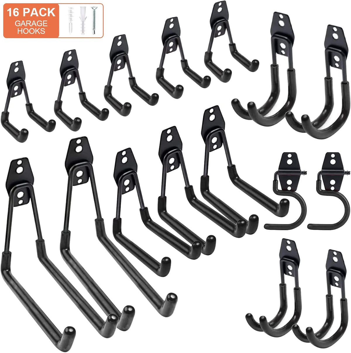 Garage Hooks, Heavy Duty, 16 Pack